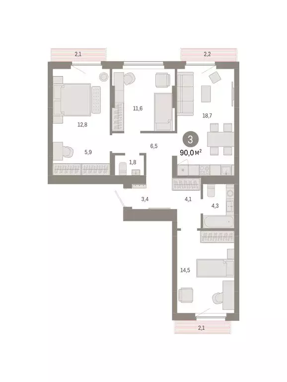 3-комнатная квартира: Новосибирск, квартал Лебедевский, 1/3 (90 м) - Фото 2