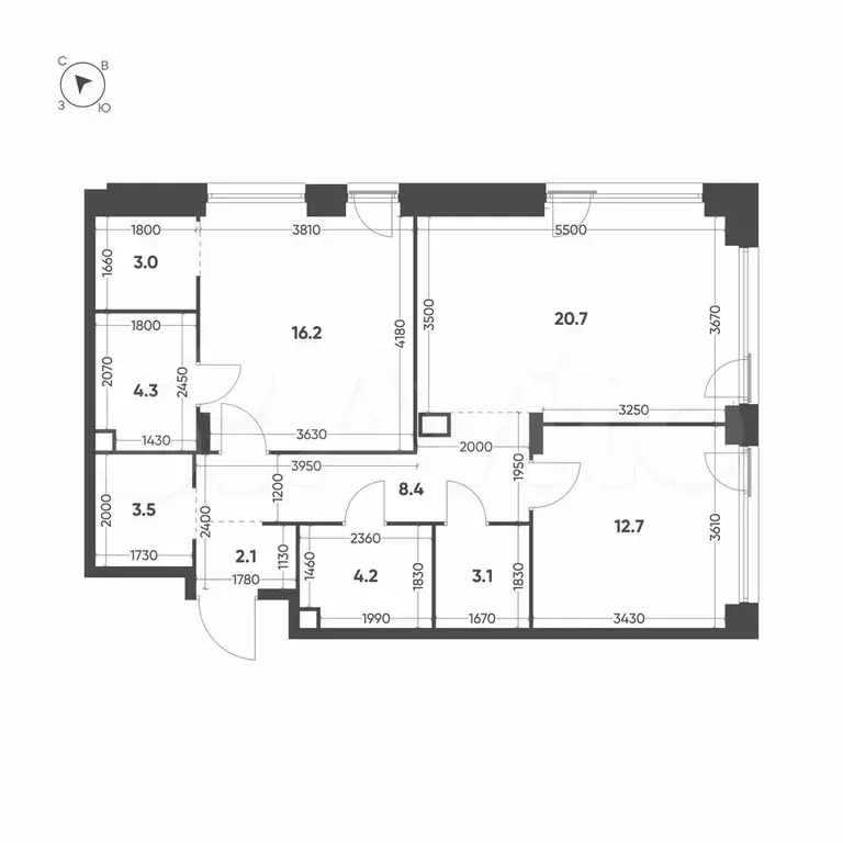 2-к. квартира, 78,2 м, 9/13 эт. - Фото 1