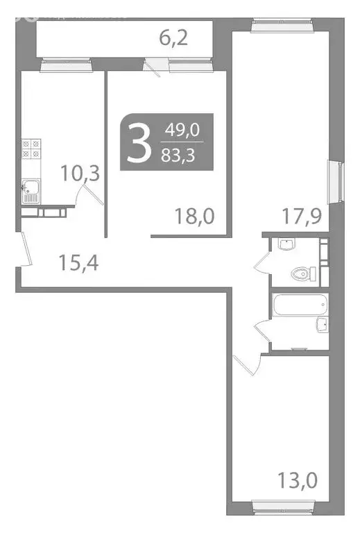 3-комнатная квартира: Томск, улица Пришвина, 46 (83.3 м) - Фото 1