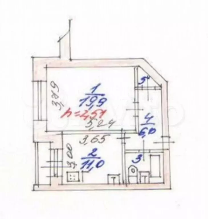 1-к. квартира, 42 м, 4/5 эт. - Фото 0