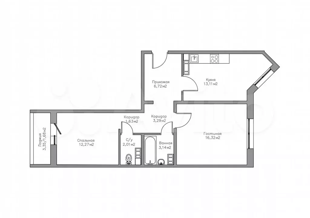 2-к. квартира, 60 м, 4/17 эт. - Фото 1