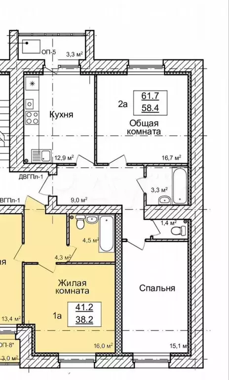 2-к. квартира, 61,7 м, 8/9 эт. - Фото 0