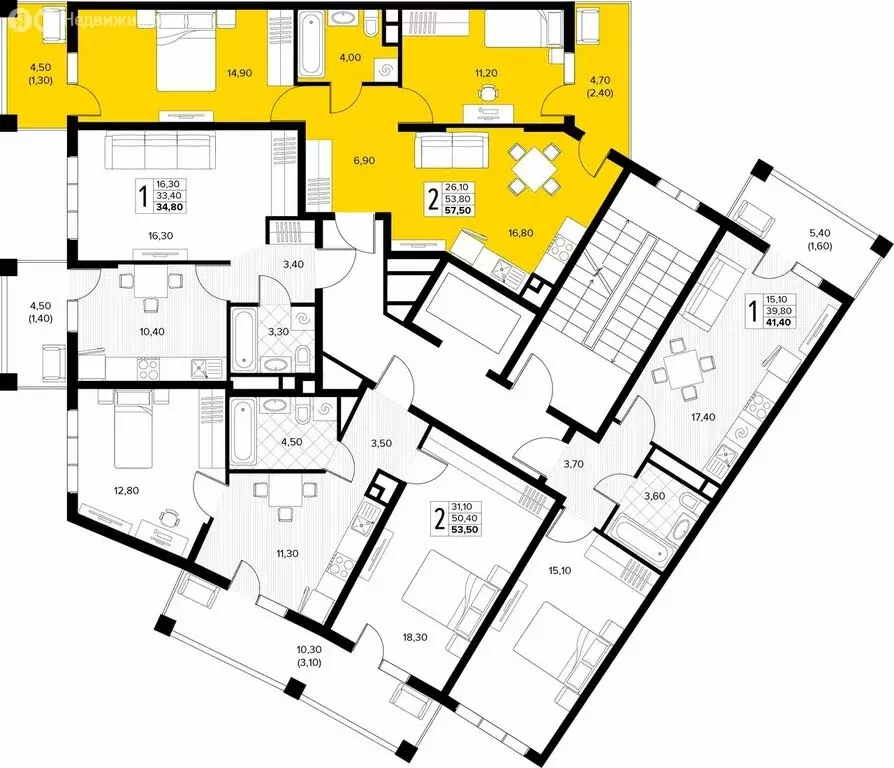 2-комнатная квартира: село Сукко, жилой комплекс Кипарис (57.5 м) - Фото 2