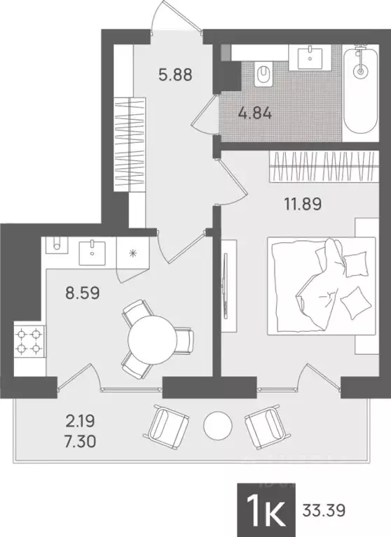1-к кв. Калининградская область, Светлогорск Новая ул., 22к2 (33.39 м) - Фото 0