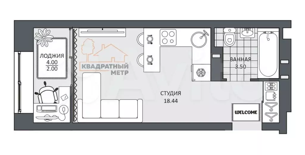 Квартира-студия, 23,8 м, 12/16 эт. - Фото 0