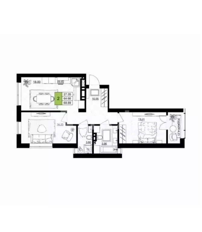 2-комнатная квартира: Гурьевск, улица Героя России Катериничева, 2к4 ... - Фото 1