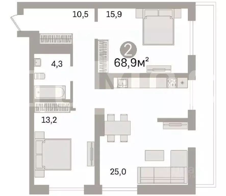 2-к кв. Свердловская область, Екатеринбург ул. Цвиллинга, 58 (68.9 м) - Фото 1