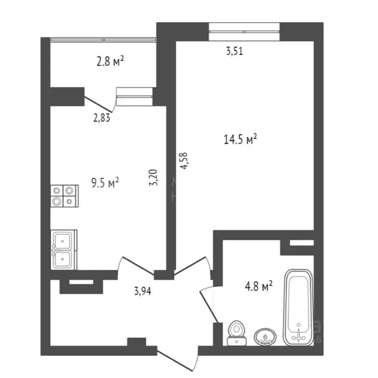 1-к кв. Тюменская область, Тюмень проезд Тихий, 2 (37.0 м) - Фото 1