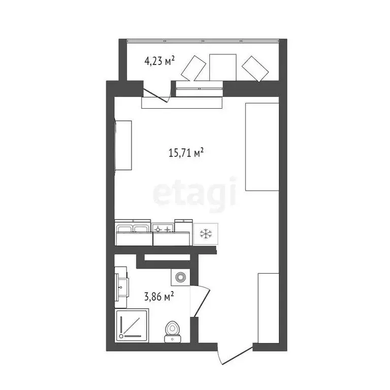 Квартира-студия: деревня Патрушева, улица Александра Пушкина, 16 (25.3 ... - Фото 2
