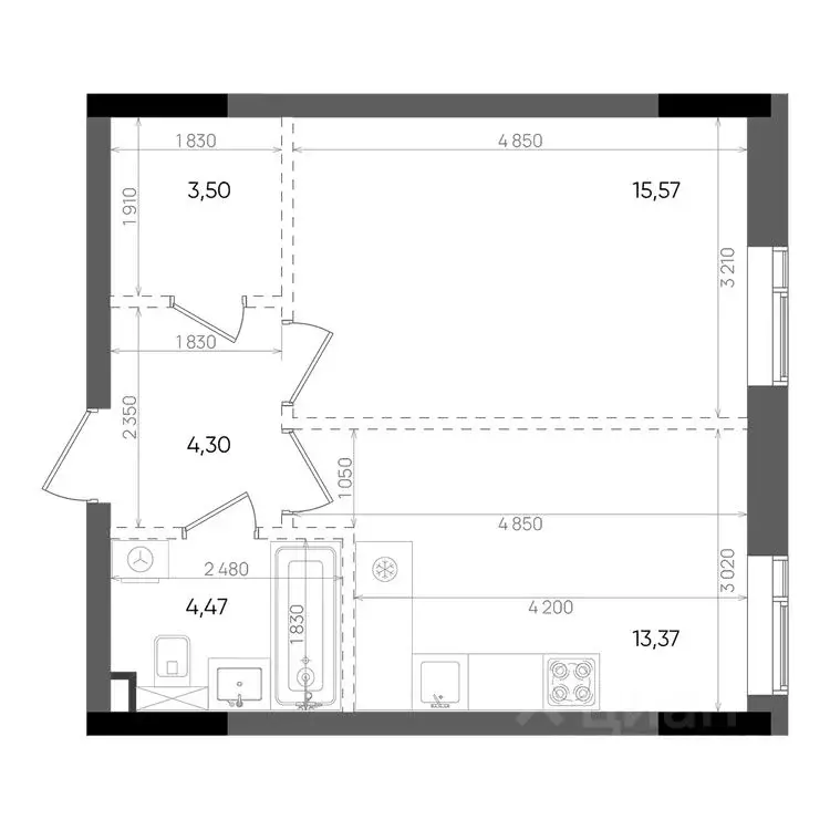1-к кв. Татарстан, Казань Вознесенский Квартал жилой комплекс (41.21 ... - Фото 1