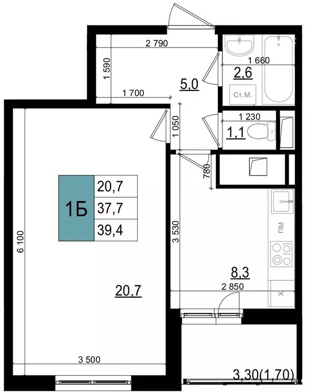 1-комнатная квартира: Одинцово, улица Бзри, к23 (39.4 м) - Фото 0