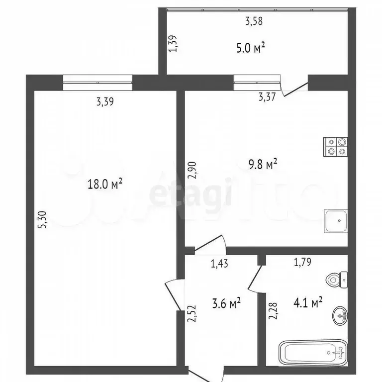 1-к. квартира, 35,9 м, 8/9 эт. - Фото 0