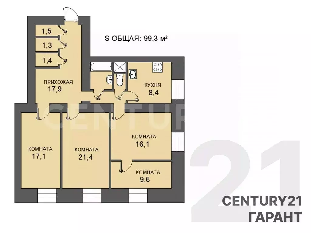 4-к кв. Санкт-Петербург просп. Стачек, 67К1 (99.3 м) - Фото 1