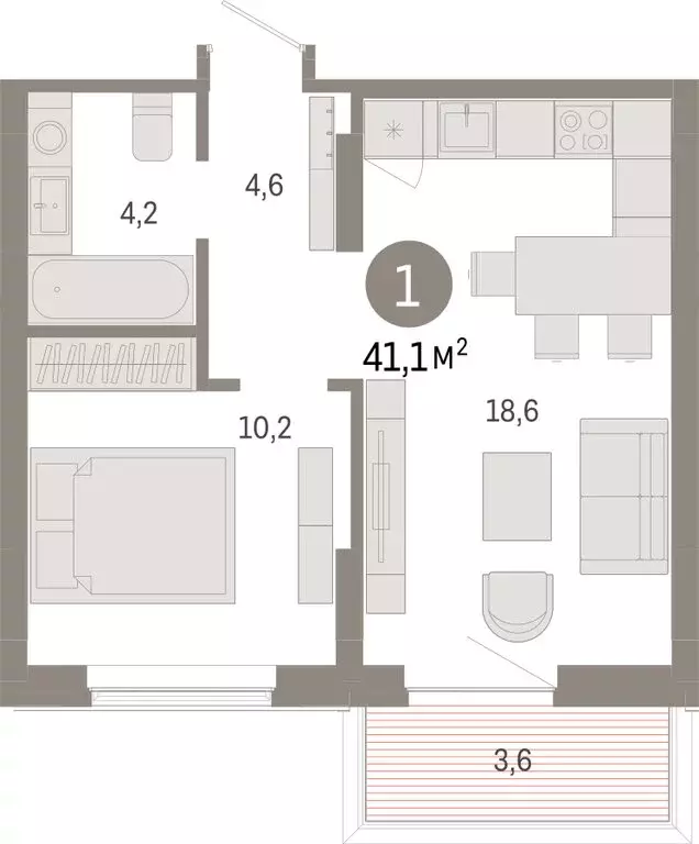 1-комнатная квартира: Омск, Кировский округ (41.1 м) - Фото 1