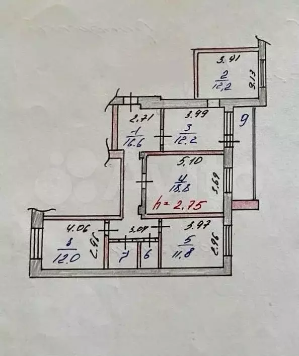 3-к. квартира, 88,6 м, 6/9 эт. - Фото 0