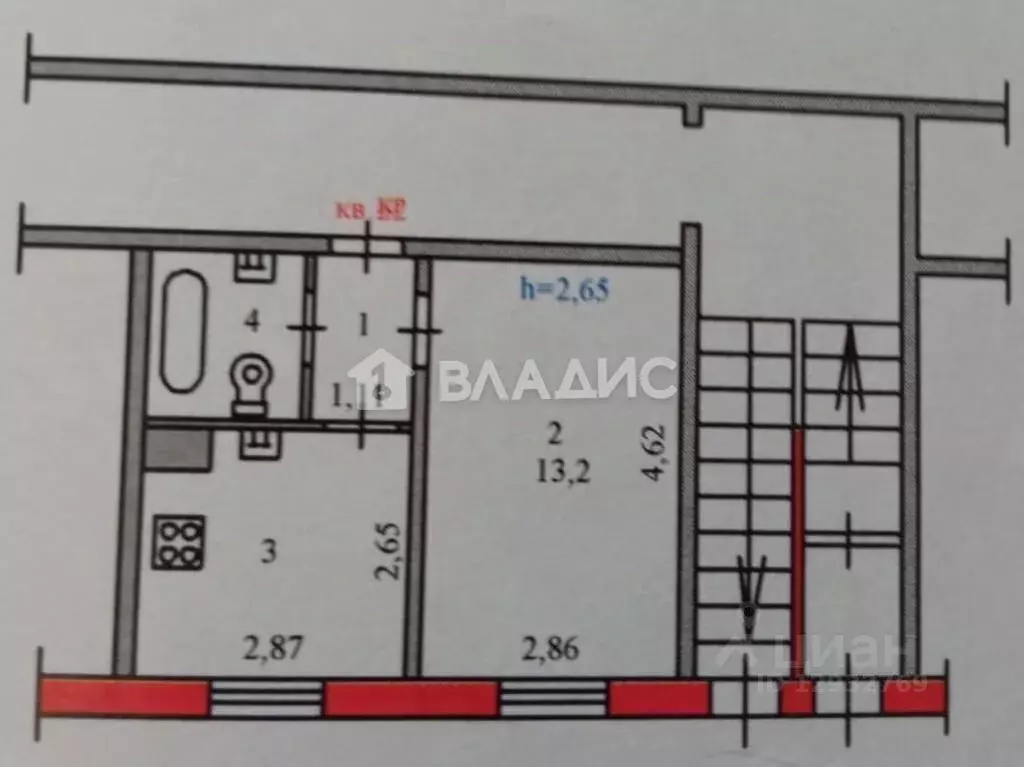 1-к кв. Пензенская область, Пенза ул. Долгорукова, 80 (25.7 м) - Фото 1