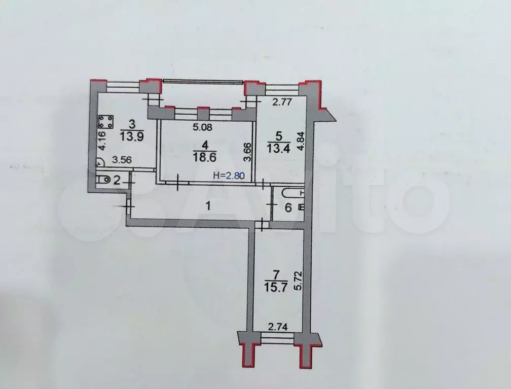 3-к. квартира, 86,3 м, 4/5 эт. - Фото 0