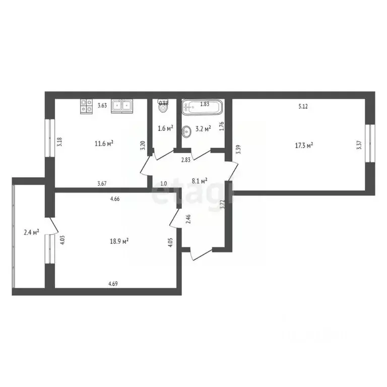 2-к кв. Мордовия, Саранск Севастопольская ул., 56К2 (64.0 м) - Фото 1