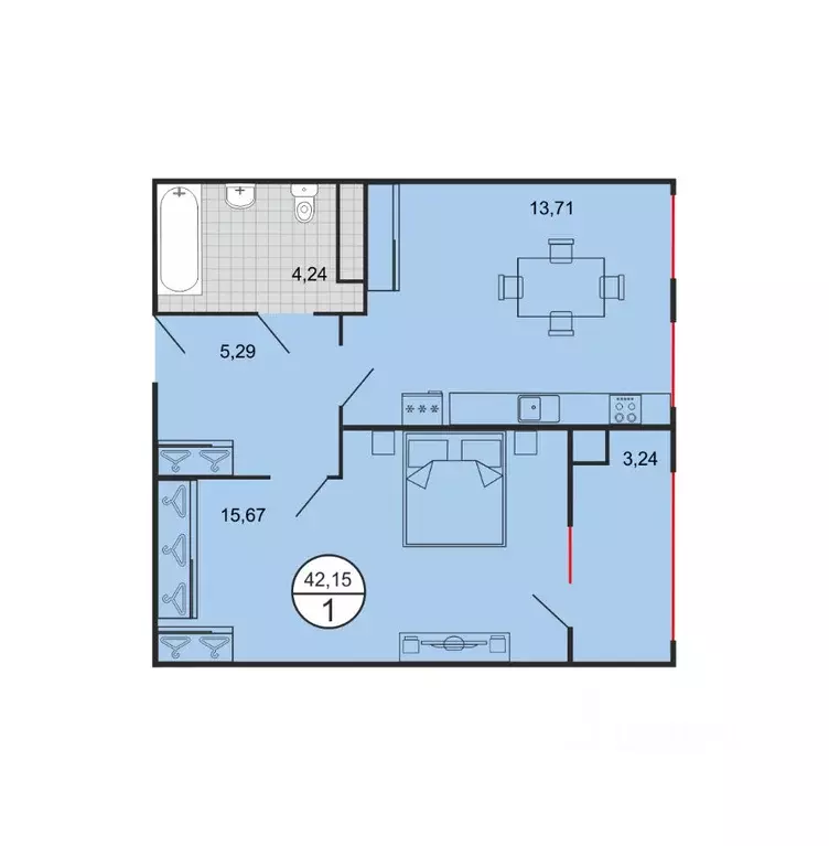 1-к кв. Ставропольский край, Ставрополь № 15 мкр,  (42.15 м) - Фото 1