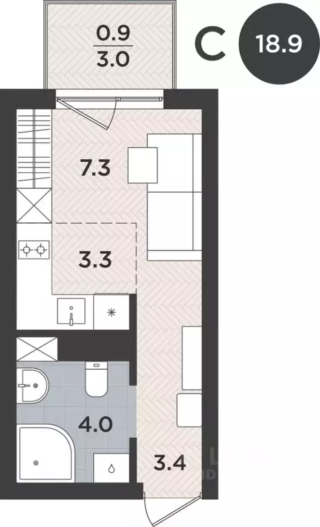 1-к кв. Калининградская область, Калининград Тихорецкая ул. (18.9 м) - Фото 1