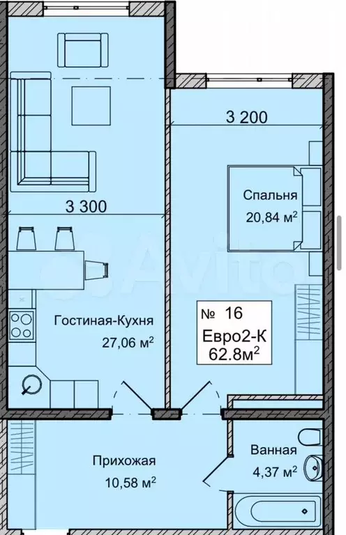 2-к. квартира, 62 м, 6/12 эт. - Фото 0