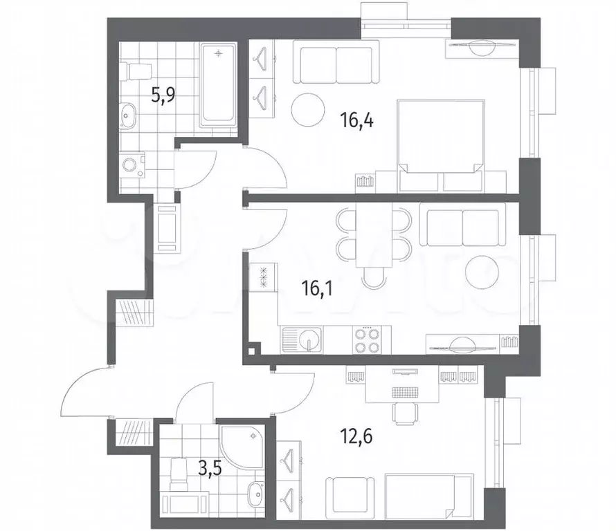 2-к. квартира, 65,8 м, 2/6 эт. - Фото 1