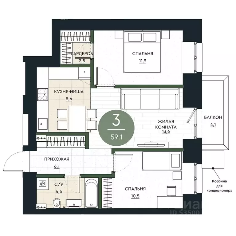 3-к кв. Красноярский край, Красноярск Калина Долина жилой комплекс ... - Фото 1