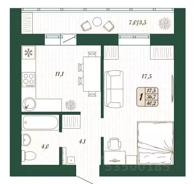 1-к кв. Самарская область, Волжский район, Смышляевка городское ... - Фото 1