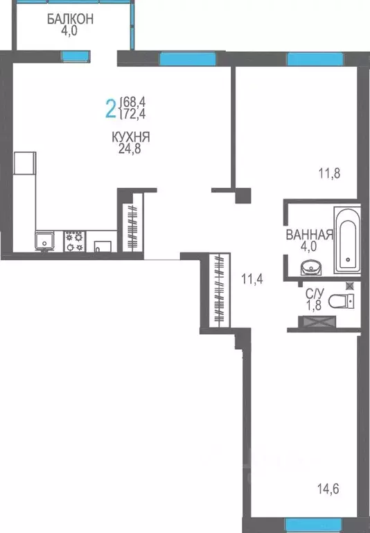 2-к кв. Крым, Феодосия ш. Симферопольское, 48к1 (72.4 м) - Фото 0