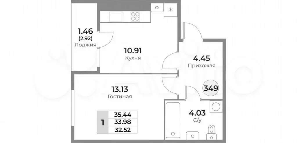 1-к. квартира, 34 м, 7/10 эт. - Фото 1