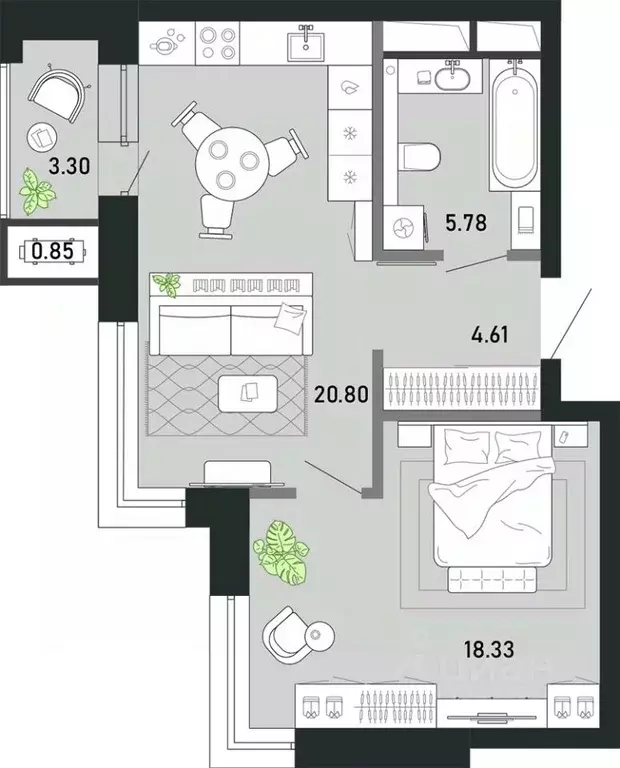 1-к кв. Тульская область, Тула Премьер Парк жилой комплекс (53.67 м) - Фото 1