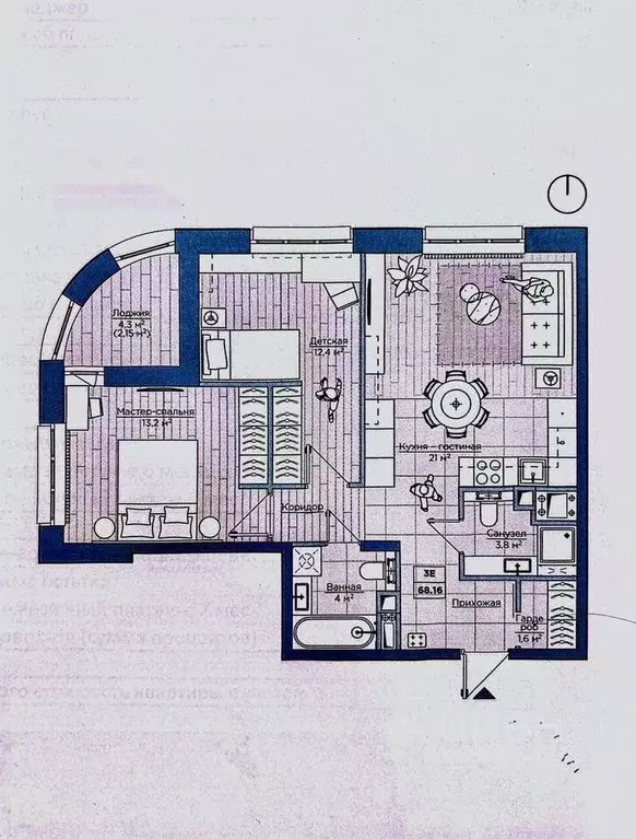 3-к кв. Татарстан, Казань ул. Алексея Козина, 2 (68.2 м) - Фото 2