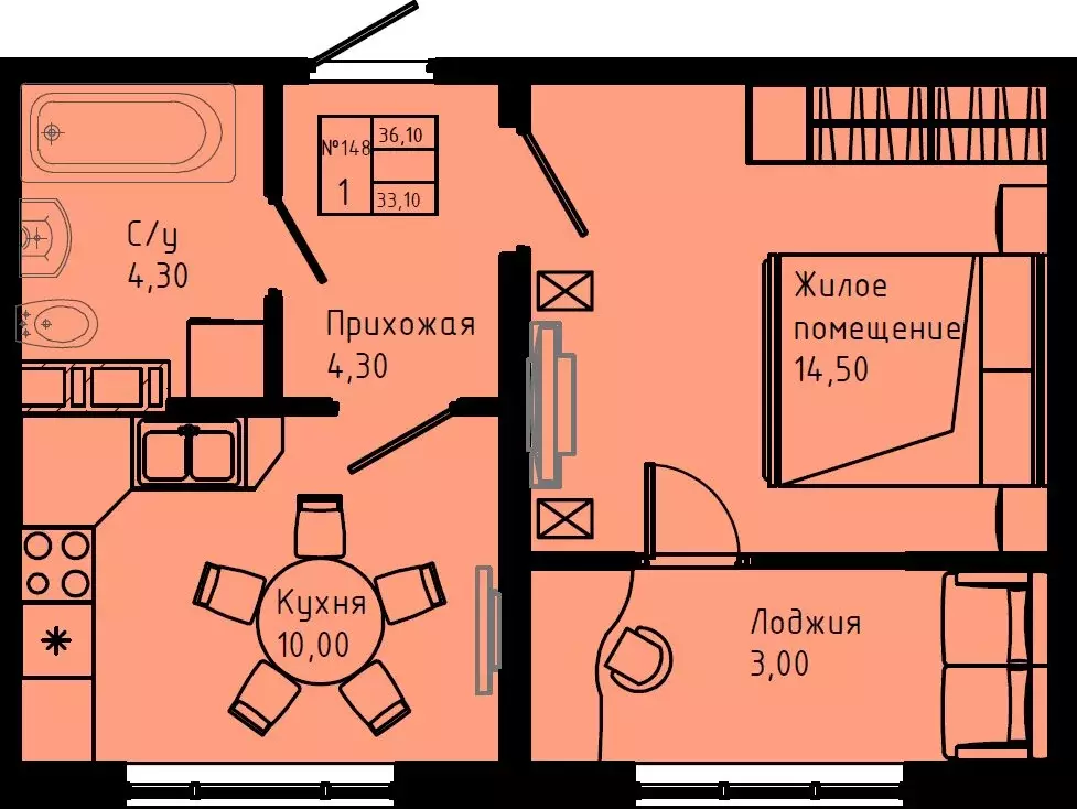1-комнатная квартира: Коммунар, Железнодорожная улица, 41к3 (36.1 м) - Фото 1