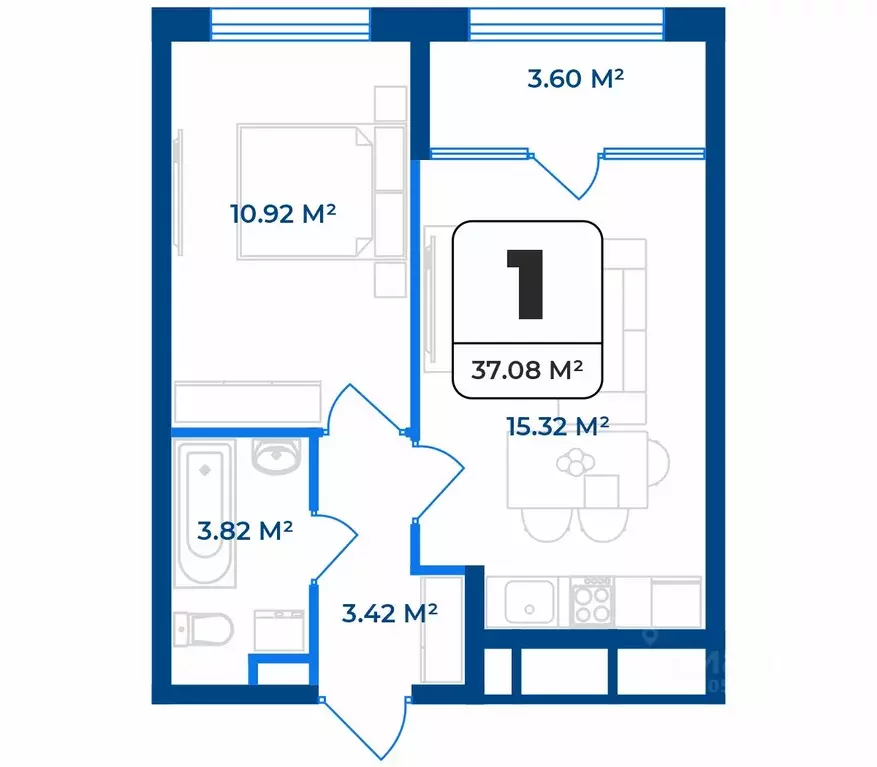 1-к кв. Рязанская область, Рязань Телецентр жилрайон,  (37.08 м) - Фото 1