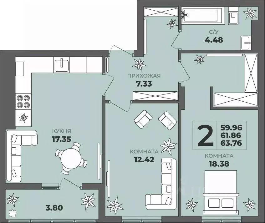 2-к кв. Калининградская область, Калининград ул. Генерала Толстикова, ... - Фото 1