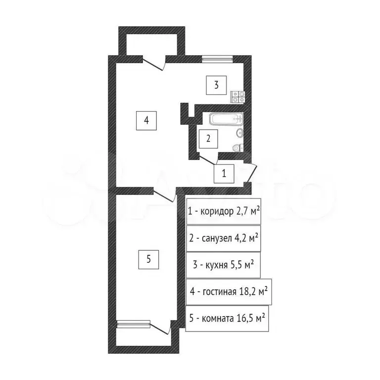 2-к. квартира, 47 м, 4/5 эт. - Фото 0