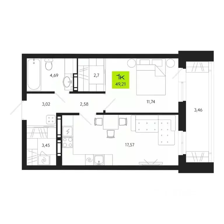 1-к кв. Томская область, Томск Уютный жилой квартал, ул. Маяковского, ... - Фото 1