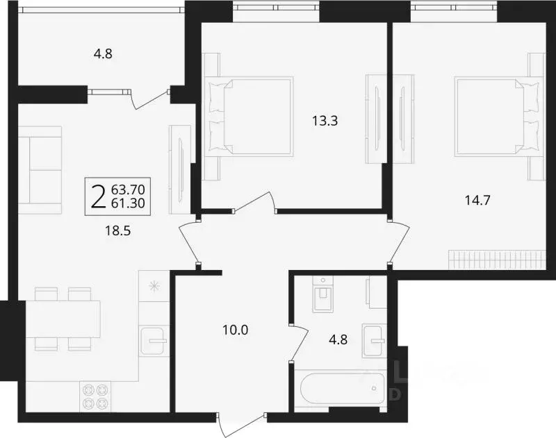 2-к кв. Брянская область, Брянский район, Снежское с/пос, пос. Путевка ... - Фото 1