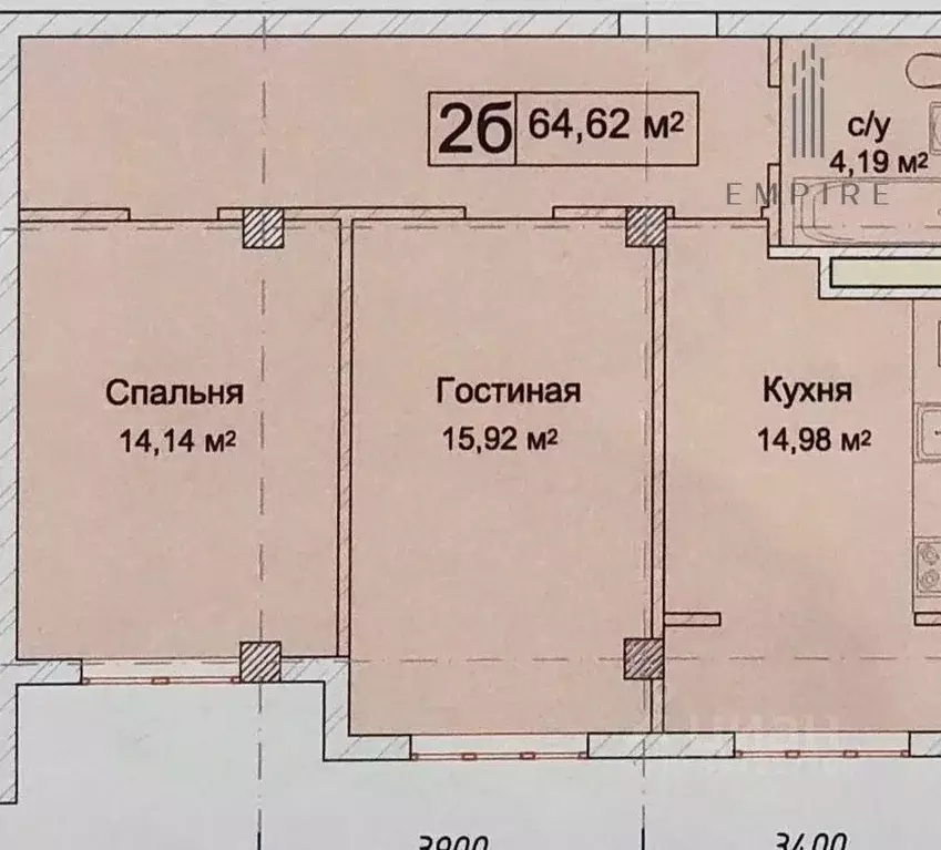 2-к кв. Чеченская республика, Грозный ул. Эсет Кишиевой, 28 (64.6 м) - Фото 0
