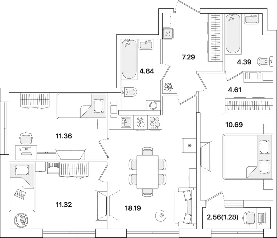 3-к кв. Санкт-Петербург Пискаревский просп., 142к1 (73.8 м) - Фото 1