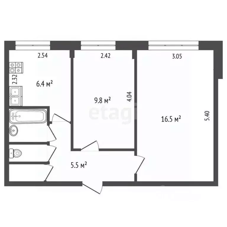 2-к кв. Архангельская область, Архангельск ул. В.И. Воронина, 19 (42.7 ... - Фото 2