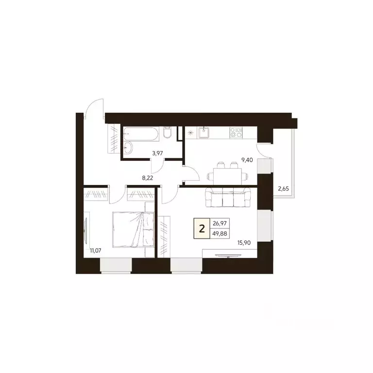 2-к кв. Башкортостан, Уфа ул. Жуковского, 19А (49.88 м) - Фото 1