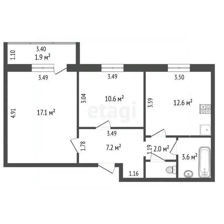 2-к кв. Ямало-Ненецкий АО, Тарко-Сале Пуровский район, ул. Ленина, 12 ... - Фото 2