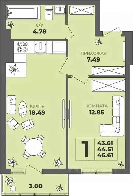 1-к кв. Калининградская область, Калининград ул. Генерала Толстикова, ... - Фото 1