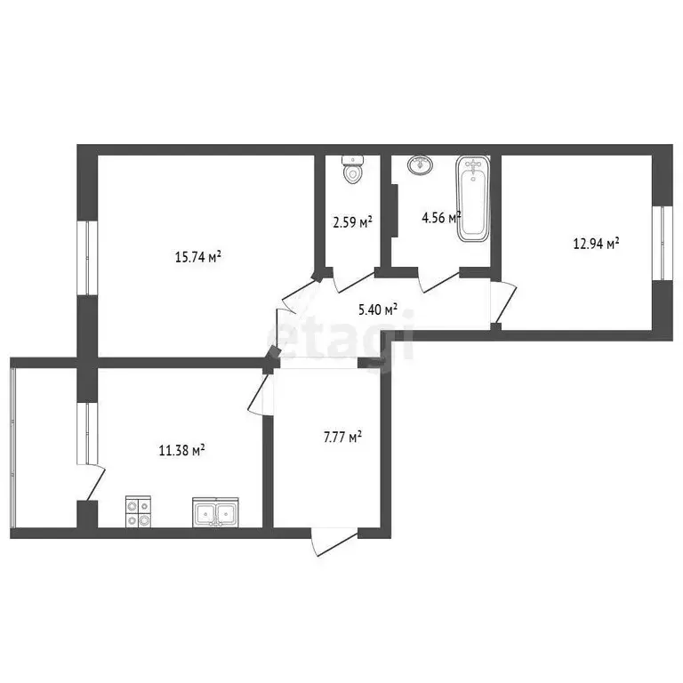 2-комнатная квартира: Воскресенск, микрорайон Центральный, улица ... - Фото 0