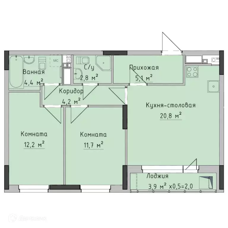 Продаётся 2-к квартира, 63.3 м - Фото 0