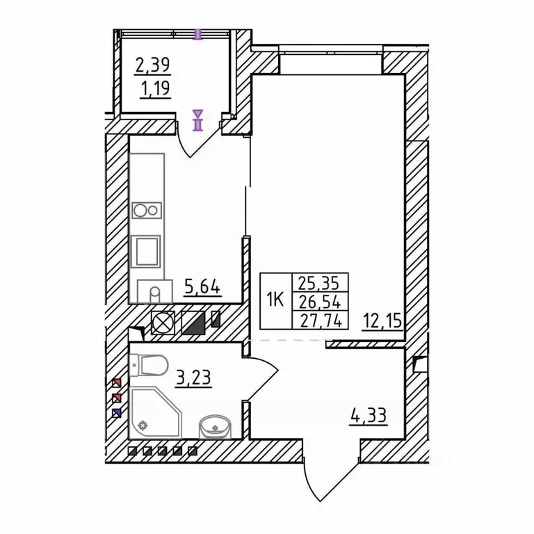 1-к кв. Калининградская область, Зеленоградск  (27.74 м) - Фото 1