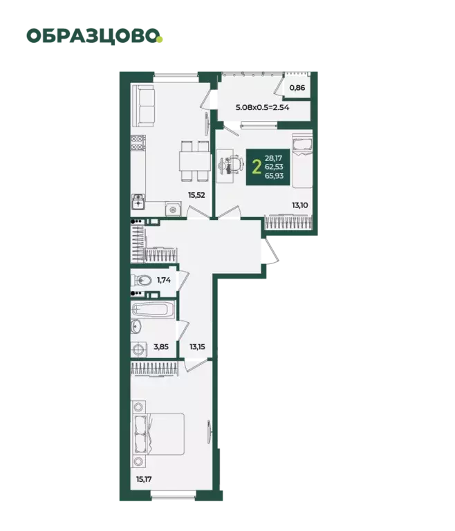 2-к квартира, 65.93 м - Фото 0