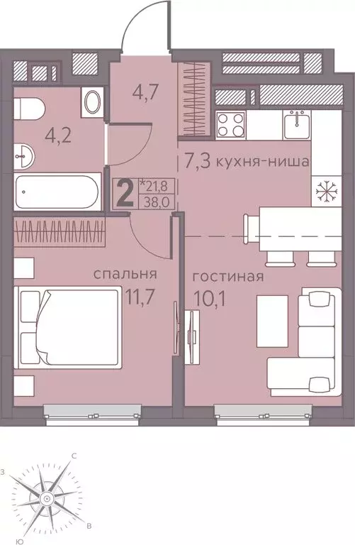 2-комнатная квартира: Пермь, Серебристая улица, 5 (38 м) - Фото 0