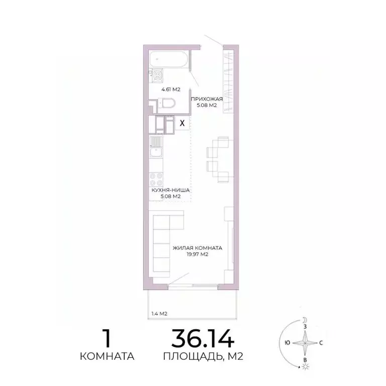 1-к кв. Пензенская область, Пенза Побочинская ул., с18 (36.14 м) - Фото 1